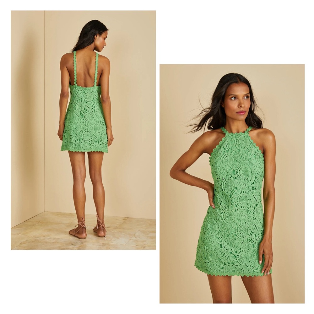 AMUR Calisa Cotton Textured Mini Dress Kiwi Green